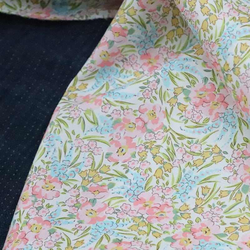 HKM-901331 Soft Cotton Twill Fabric with Pink and Green Floral Print - 145cm Width, 1m Length