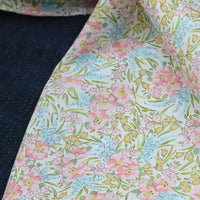 HKM-901331 Soft Cotton Twill Fabric with Pink and Green Floral Print - 145cm Width, 1m Length
