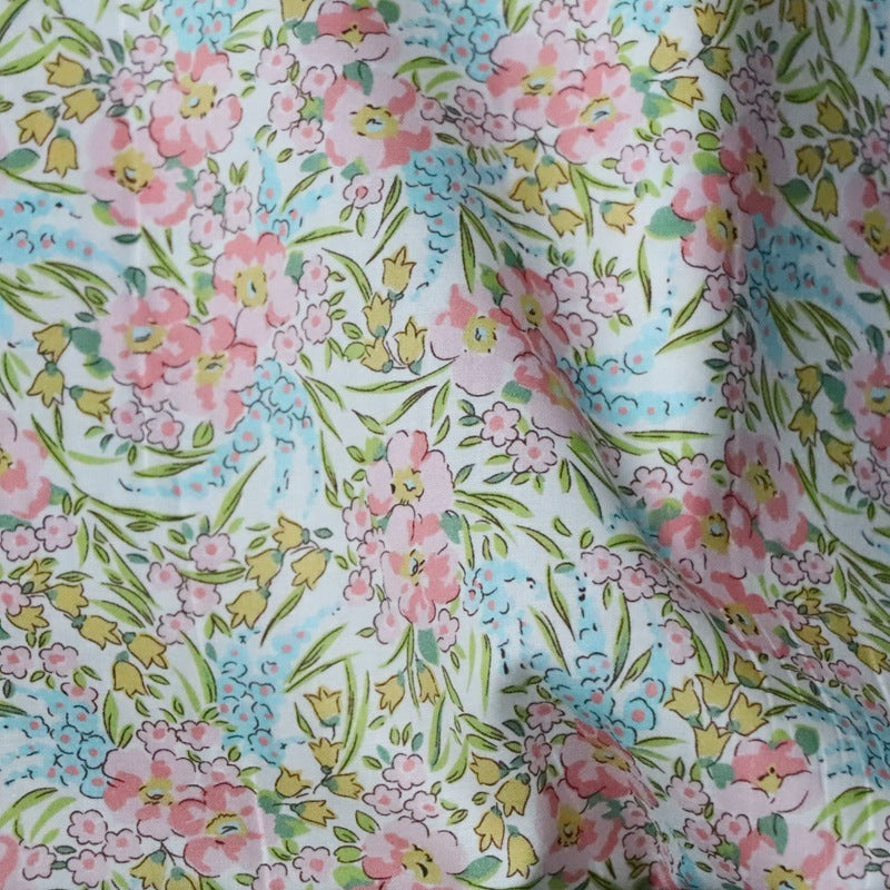 HKM-901331 Soft Cotton Twill Fabric with Pink and Green Floral Print - 145cm Width, 1m Length