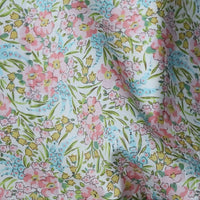 HKM-901331 Soft Cotton Twill Fabric with Pink and Green Floral Print - 145cm Width, 1m Length
