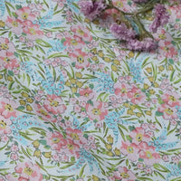 HKM-901331 Soft Cotton Twill Fabric with Pink and Green Floral Print - 145cm Width, 1m Length
