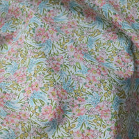 HKM-901331 Soft Cotton Twill Fabric with Pink and Green Floral Print - 145cm Width, 1m Length
