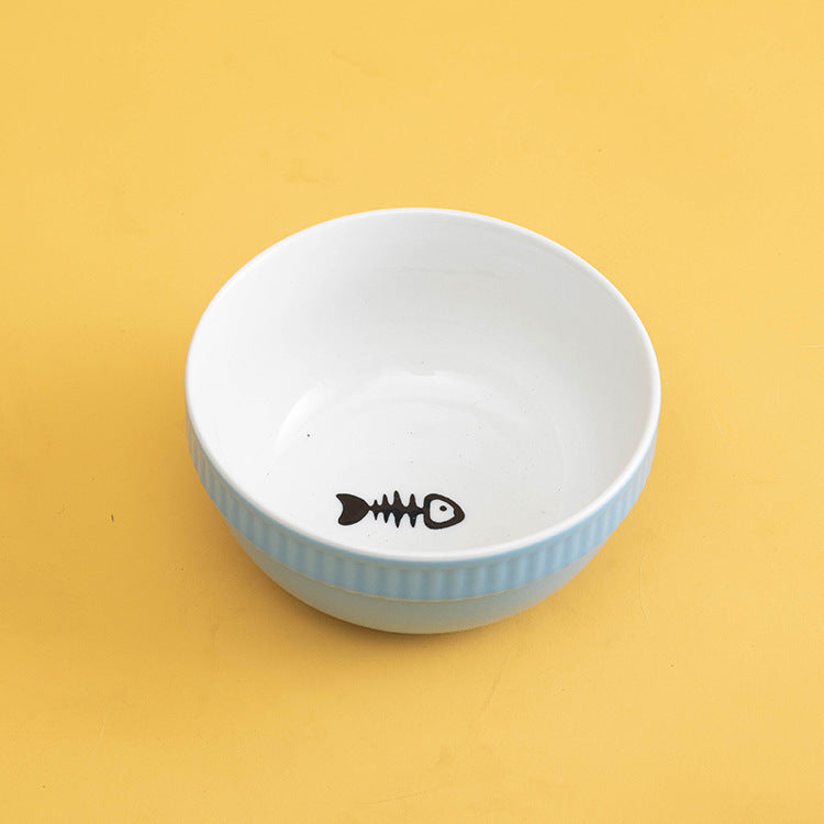 HKM-901523 High Foot Ceramic Pet Bowl with Neck Protection for Cats - Multiple Colors and Designs Available