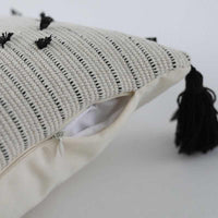 HKM-901715 Moroccan Style Black and White Geometric Pillowcase with Tassels 30x50cm