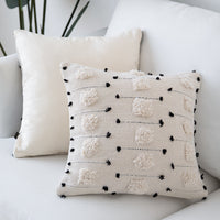 HKM-901715 Moroccan Style Black and White Geometric Pillowcase with Tassels 30x50cm