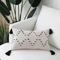 HKM-901715 Moroccan Style Black and White Geometric Pillowcase with Tassels 30x50cm