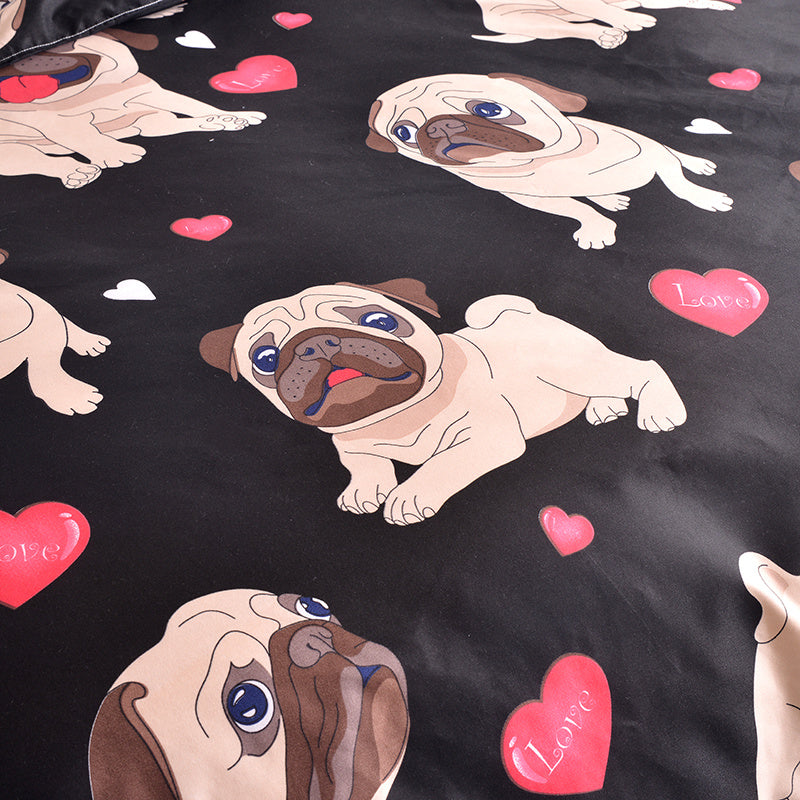 HKM-901971 Cartoon Pug Bedding Set with Quilt Covers and Pillowcases in Various Sizes