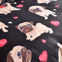 HKM-901971 Cartoon Pug Bedding Set with Quilt Covers and Pillowcases in Various Sizes