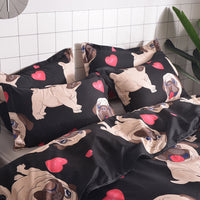 HKM-901971 Cartoon Pug Bedding Set with Quilt Covers and Pillowcases in Various Sizes