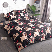 HKM-901971 Cartoon Pug Bedding Set with Quilt Covers and Pillowcases in Various Sizes