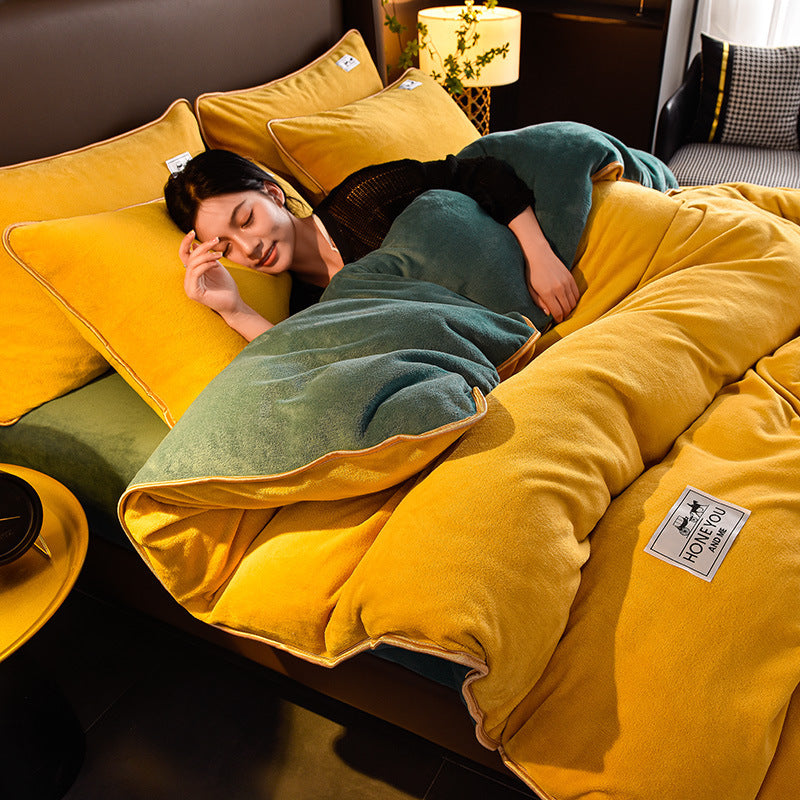 HKM-901971 Milk Fiber Bedding Set with Sheet, Duvet Cover, and Pillowcases - Available in Four Sizes