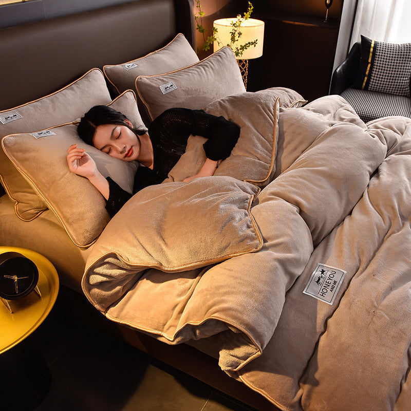 HKM-901971 Milk Fiber Bedding Set with Sheet, Duvet Cover, and Pillowcases - Available in Four Sizes