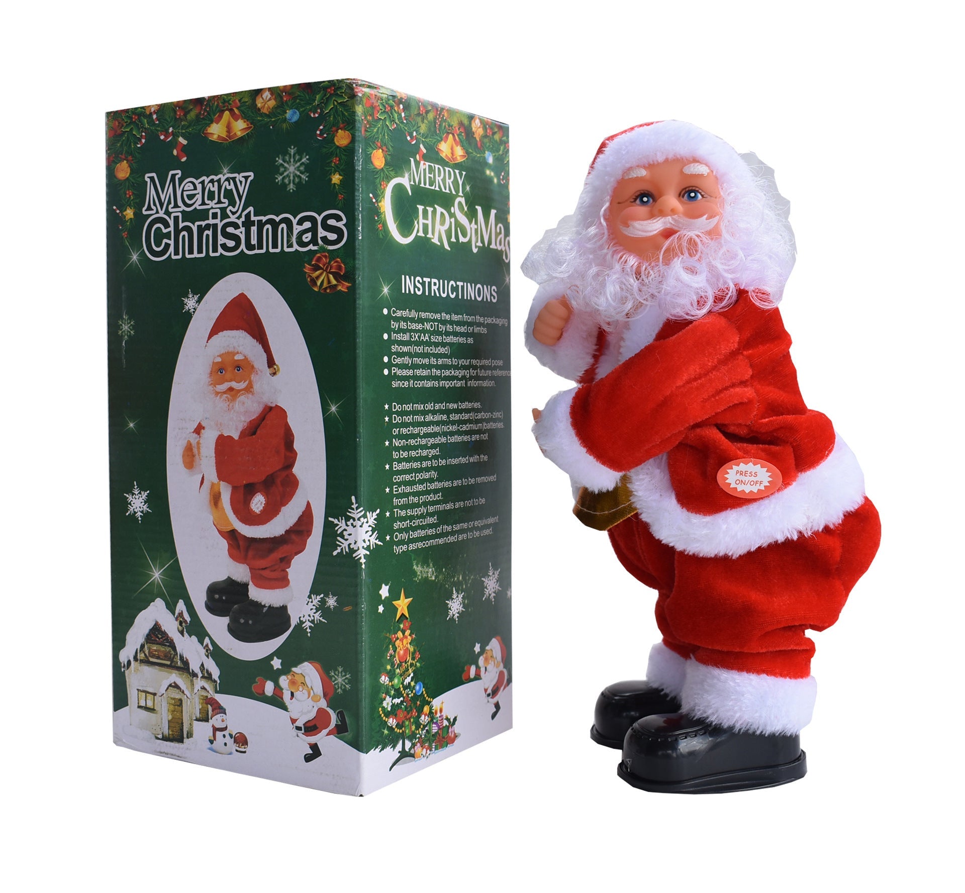 HKM-902099 Hip-Shaking Electric Santa Ornament with Music - 12-Inch Christmas Decoration