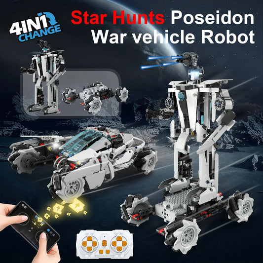 HKM-902227 Transformer RC Robot Stunt Car – 4 in 1 STEM Assembly Toy for Ages 8 and Up – Educational Building Block Set