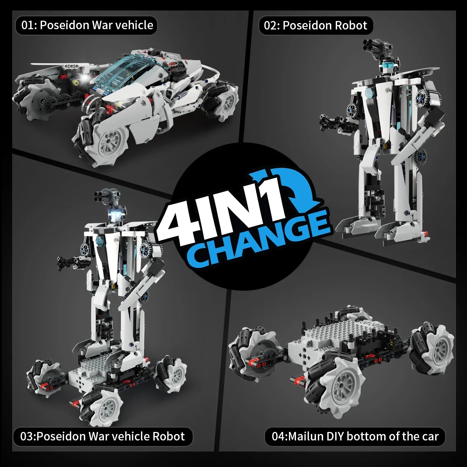 HKM-902227 Transformer RC Robot Stunt Car – 4 in 1 STEM Assembly Toy for Ages 8 and Up – Educational Building Block Set