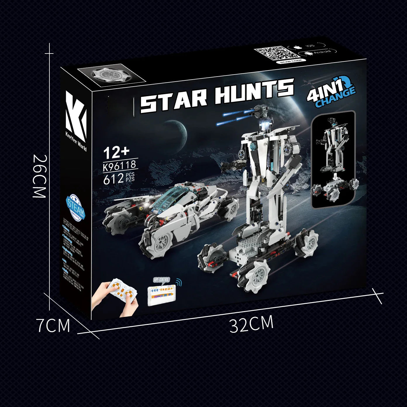 HKM-902227 Transformer RC Robot Stunt Car – 4 in 1 STEM Assembly Toy for Ages 8 and Up – Educational Building Block Set