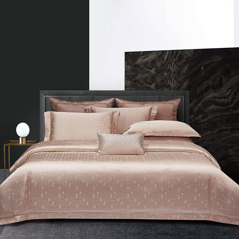 HKM-902483 Elegant Long-Staple Cotton Jacquard Four-Piece Bedding Set in Striped and Solid Designs
