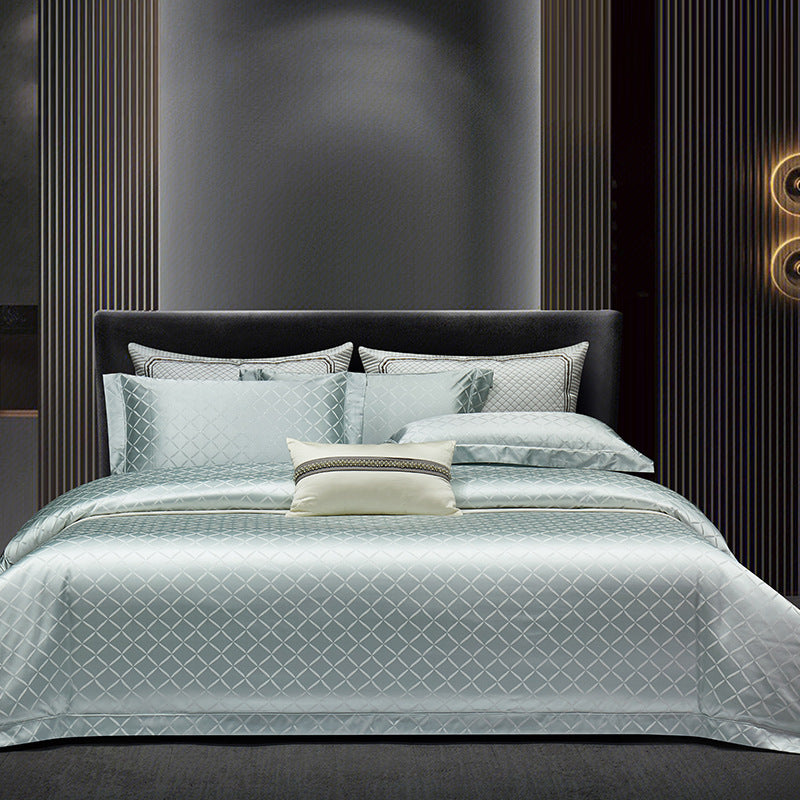 HKM-902483 Elegant Long-Staple Cotton Jacquard Four-Piece Bedding Set in Striped and Solid Designs