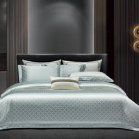 HKM-902483 Elegant Long-Staple Cotton Jacquard Four-Piece Bedding Set in Striped and Solid Designs