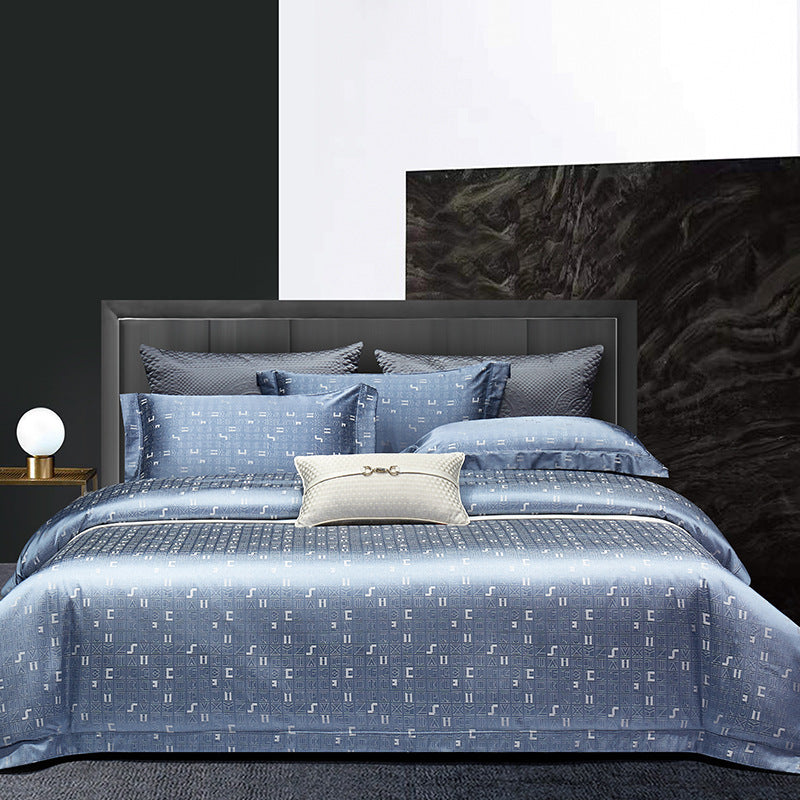 HKM-902483 Elegant Long-Staple Cotton Jacquard Four-Piece Bedding Set in Striped and Solid Designs