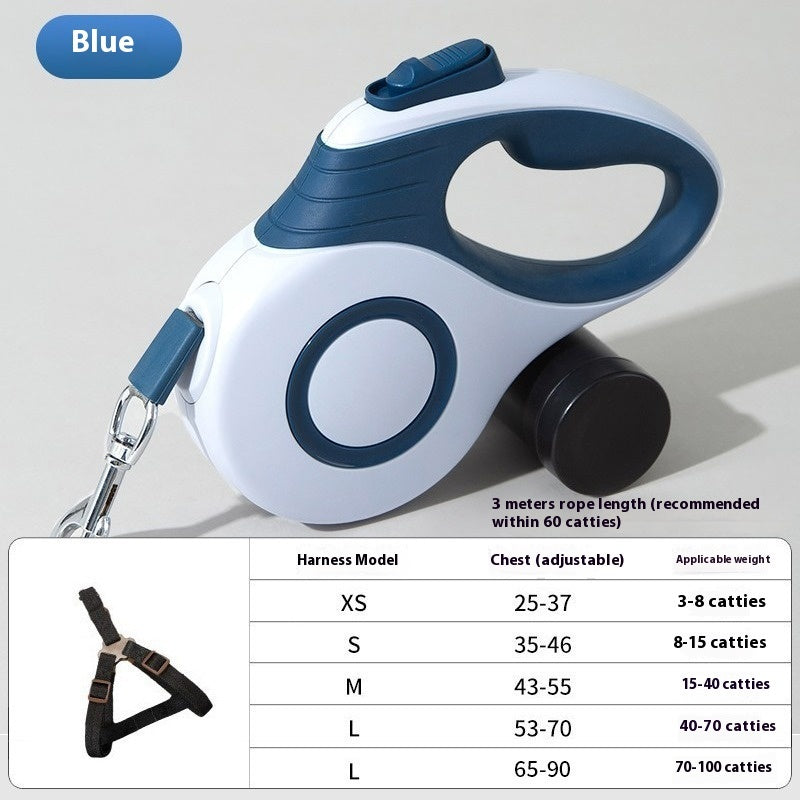 HKM-902483 Heavy-Duty Automatic Retractable Dog Leash with Built-In Trash Can - Medium & Large Dogs, 3m & 5m Options Available