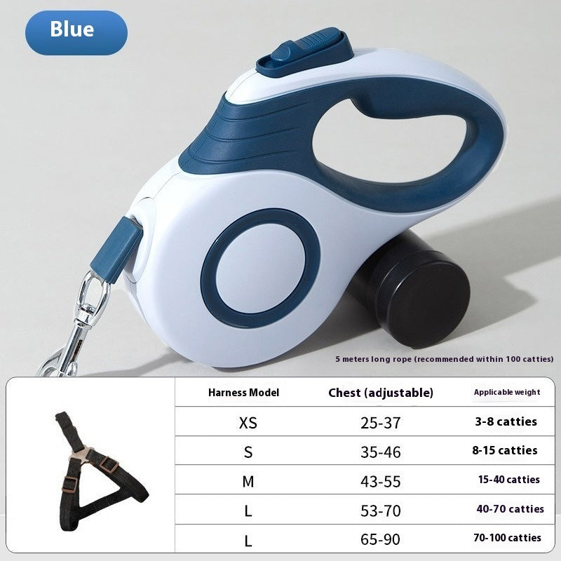 HKM-902483 Heavy-Duty Automatic Retractable Dog Leash with Built-In Trash Can - Medium & Large Dogs, 3m & 5m Options Available