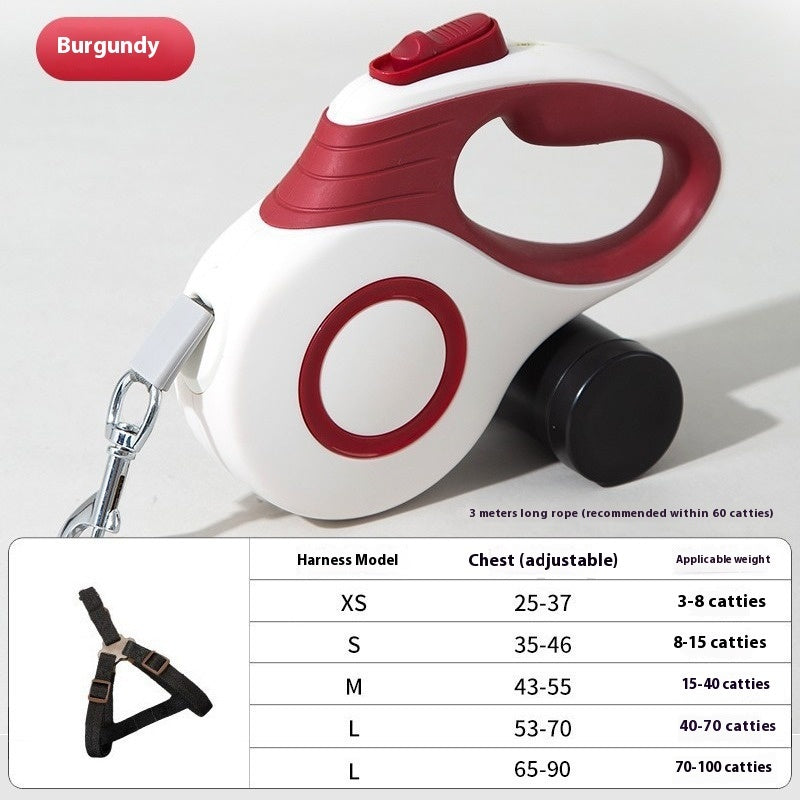 HKM-902483 Heavy-Duty Automatic Retractable Dog Leash with Built-In Trash Can - Medium & Large Dogs, 3m & 5m Options Available