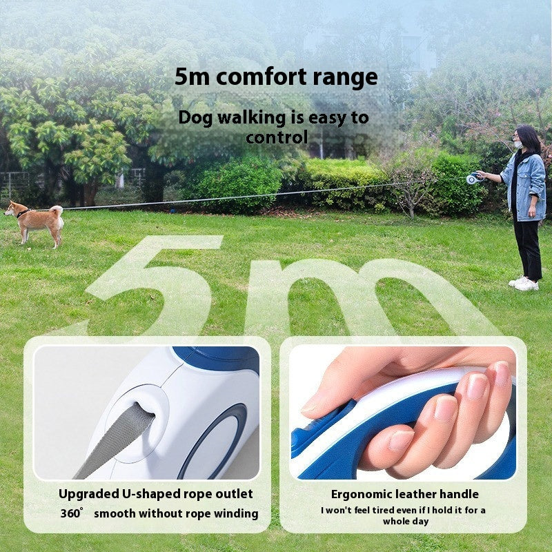 HKM-902483 Heavy-Duty Automatic Retractable Dog Leash with Built-In Trash Can - Medium & Large Dogs, 3m & 5m Options Available