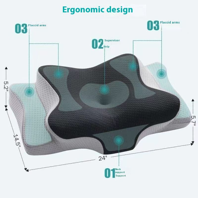 HKM-902611 Cervical Support Memory Foam Pillow - Black and Gray, Non-Collapsing Design for Adults and Seniors