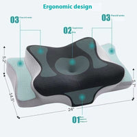 HKM-902611 Cervical Support Memory Foam Pillow - Black and Gray, Non-Collapsing Design for Adults and Seniors