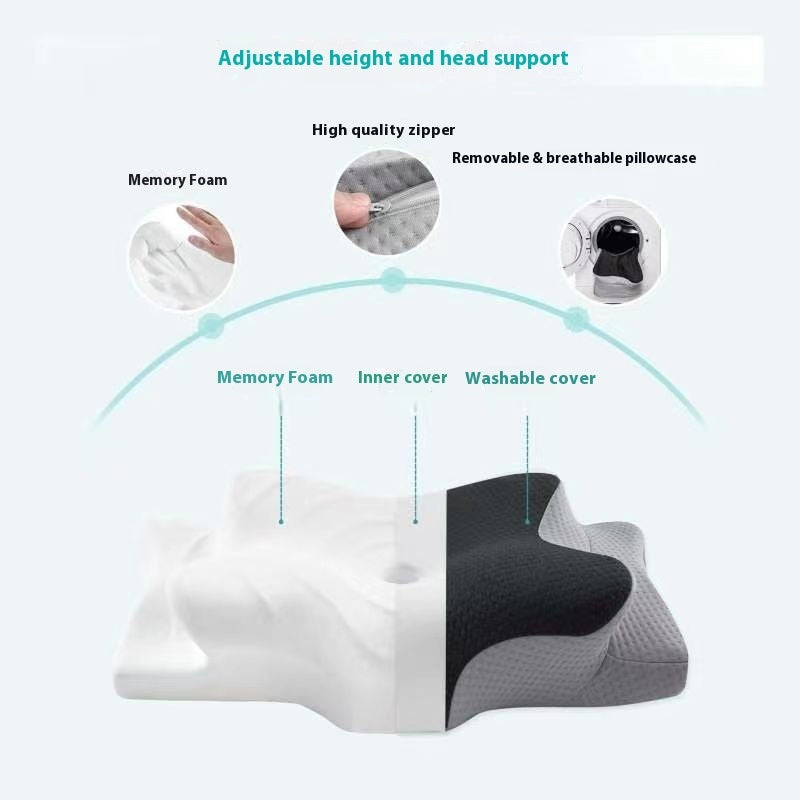 HKM-902611 Cervical Support Memory Foam Pillow - Black and Gray, Non-Collapsing Design for Adults and Seniors