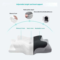 HKM-902611 Cervical Support Memory Foam Pillow - Black and Gray, Non-Collapsing Design for Adults and Seniors