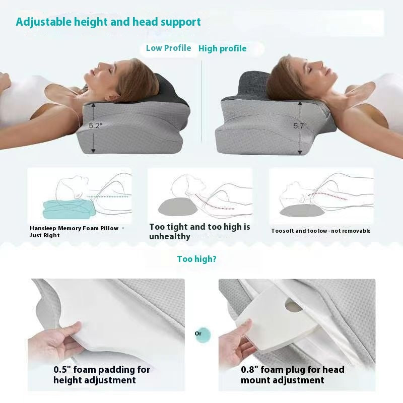 HKM-902611 Cervical Support Memory Foam Pillow - Black and Gray, Non-Collapsing Design for Adults and Seniors