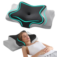 HKM-902611 Cervical Support Memory Foam Pillow - Black and Gray, Non-Collapsing Design for Adults and Seniors
