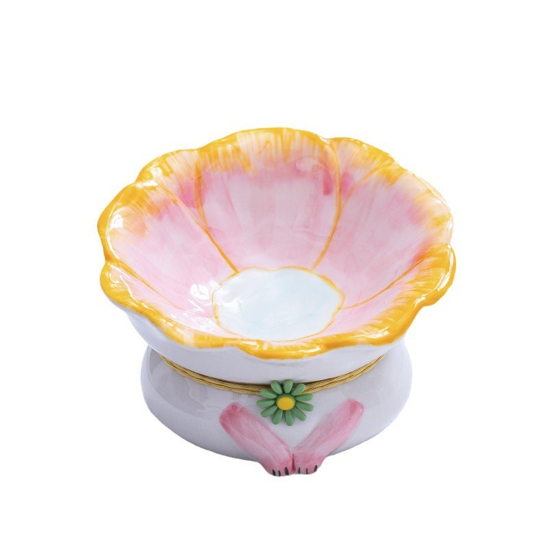HKM-902675 Ceramic Cat Bowl in Pink, Blue, Yellow, and Green - Pet Food Dish for Cats