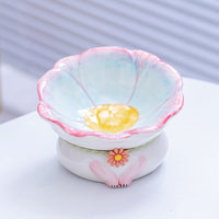 HKM-902675 Ceramic Cat Bowl in Pink, Blue, Yellow, and Green - Pet Food Dish for Cats