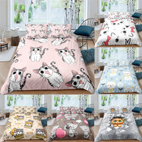HKM-902803 Plaid Bear 3-Piece Quilt Cover and Sheet Set in Floral Design