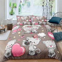 HKM-902803 Plaid Bear 3-Piece Quilt Cover and Sheet Set in Floral Design