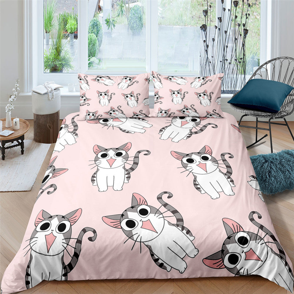 HKM-902803 Plaid Bear 3-Piece Quilt Cover and Sheet Set in Floral Design