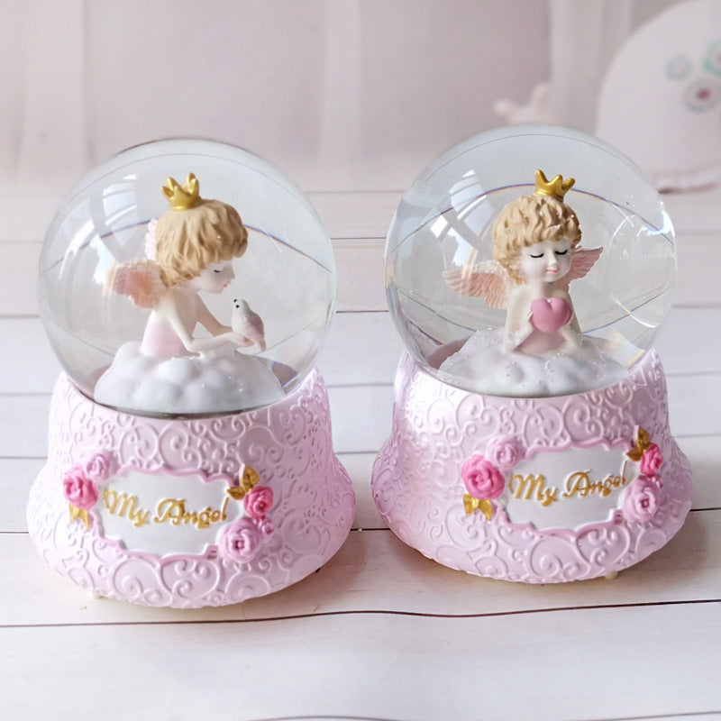 HKM-902931 Snow Crystal Ball Music Box - Enchanting Angel Design with Light Effect