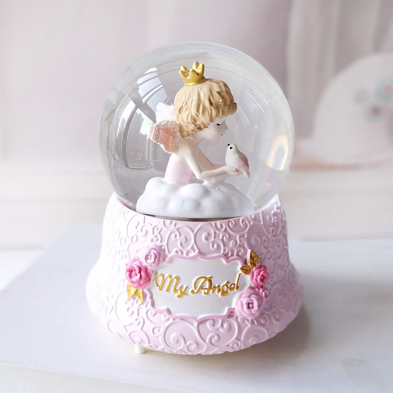 HKM-902931 Snow Crystal Ball Music Box - Enchanting Angel Design with Light Effect