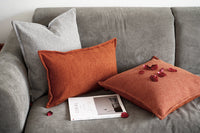 HKM-903187 Orange-Red Double-Sided Cotton and Linen Pillowcase for Sofa | 45x45cm, 50x50cm, 55x55cm, 30x50cm, 35x55cm Options