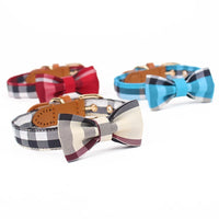 HKM-903507 Classic Mesh Bow Pet Collar in Khaki, Bordeaux Red, and Rhine Blue