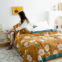 HKM-903635 Five-Layer Cotton Yarn Double Blanket - Soft Nap Quilt in Modern Saussurea Involucrata Design