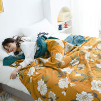 HKM-903635 Five-Layer Cotton Yarn Double Blanket - Soft Nap Quilt in Modern Saussurea Involucrata Design