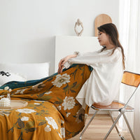 HKM-903635 Five-Layer Cotton Yarn Double Blanket - Soft Nap Quilt in Modern Saussurea Involucrata Design