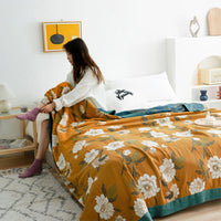HKM-903635 Five-Layer Cotton Yarn Double Blanket - Soft Nap Quilt in Modern Saussurea Involucrata Design