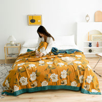 HKM-903635 Five-Layer Cotton Yarn Double Blanket - Soft Nap Quilt in Modern Saussurea Involucrata Design