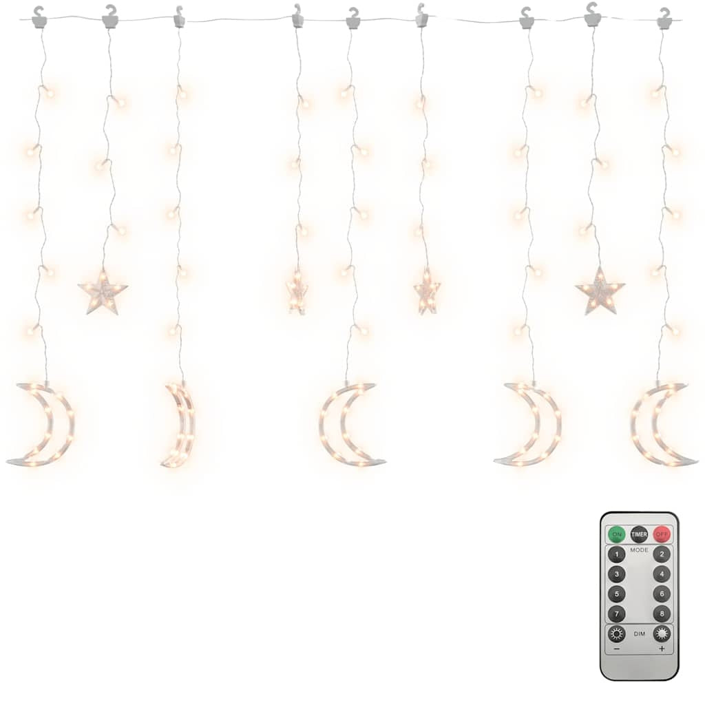 HKM-903763 Star and Moon String Lights with Remote Control - 138 Energy-Saving LEDs for Holiday Decor