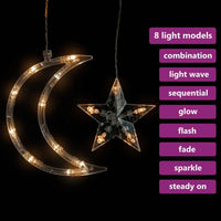 HKM-903763 Star and Moon String Lights with Remote Control - 138 Energy-Saving LEDs for Holiday Decor